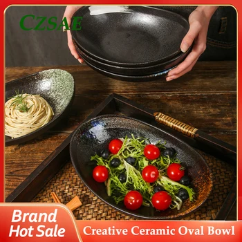 1 шт. Креативная керамическая овальная миска для ресторана высокого класса, кухонная посуда нерегулярной формы, фруктовый салат, японский рамен/тарелка для спагетти