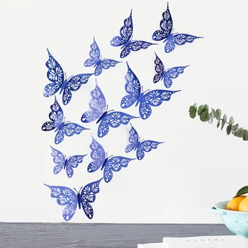 12шт 3D настенные украшения с полыми бабочками, Украшения 3 размеров, Полая резная бабочка, Нежный дизайн, украшения для праздничных тортов