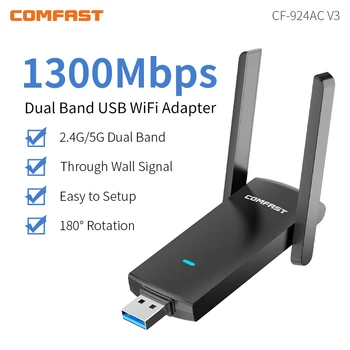 1300 Мбит/с USB Wifi Адаптер Без Драйвера 5G 2,4 ГГц Гигабитная Беспроводная Сетевая Карта с Антенной 2 * 2dbi Wi-Fi Приемник WPA3 RTL8812CU