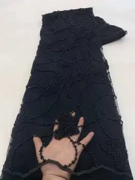 2023 Высококачественная Элегантная Африканская тюлевая кружевная ткань с вышивкой из бисера, кружевная ткань в нигерийском стиле с пайетками для свадебной вечеринки