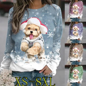 2023 Женский модный свитер, пуловер с животным принтом, повседневные топы, элегантная футболка с длинным рукавом XS-8XL