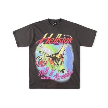2023, НОВАЯ футболка Hellstar с коротким рукавом, футболка Studios Metal Angel Tee 08tour Ins С логотипом с буквенным принтом, синий топ