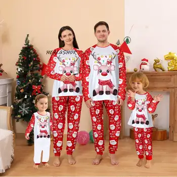 2023 Теплая Рождественская семейная пижама, Рождественский Старик Лось С мультяшными буквами, подходящие для семьи комплекты праздничной детской одежды