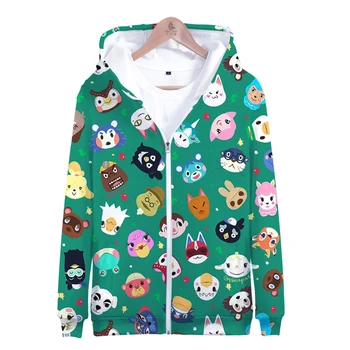 3D Принт Animal Crossing Толстовки на молнии для мальчиков / девочек Толстовка с капюшоном Harajuku Мужская / женская одежда Куртки New Horizons Повседневные топы