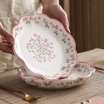 8,7-дюймовая Глубокая тарелка с мелким цветочным узором, Керамическая Обеденная тарелка, Тарелка для салата, Фруктовая тарелка, посуда