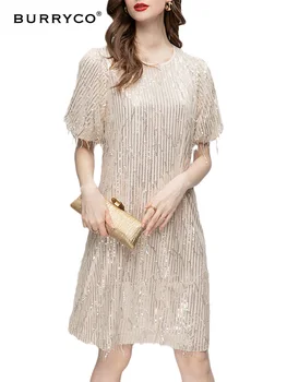 BURRYCO Лето 2023, новое женское роскошное платье с рукавами-пузырями, расшитое пайетками для тяжелой работы