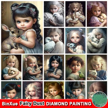 BinXue Сумка на молнии 5D DIY Мультяшная девочка-фея, пыль, алмазная живопись, животное, наклейка с птицей, искусство алмазной вышивки, детский подарок