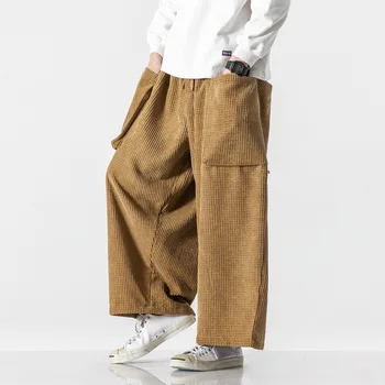 M-5XL Японские вельветовые прямые Широкие брюки, Свободные повседневные мужские рабочие брюки Унисекс