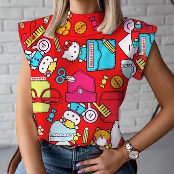 Moda verano ropa de mujer Hello Kitty suéter cuello alto ropa de mujer estilo coreano estilo callejero camiseta