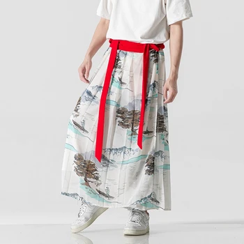 MrGB Юбка Hanfu в стиле династии Мин, брюки Унисекс, плиссированная пара, повседневные брюки, юбка с лошадиным лицом, модная винтажная поясная веревка