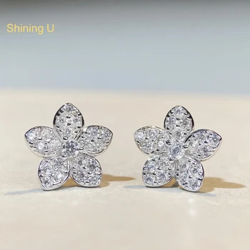 Shining U S925 Серебряные серьги-гвоздики с цветочным узором и бриллиантами для женщин в подарок от Fine Jewelry