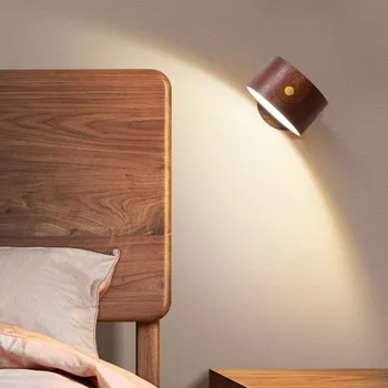 USB Деревянный Настенный светильник Настольная Лампа С Сенсорным Затемнением Светодиодный Ночник Вращающийся на 360 ° Атмосфера Защиты Глаз Магнитная Прикроватная Лампа