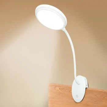 USB Перезаряжаемая светодиодная настольная лампа с зажимом Gooseneck с сенсорным затемнением, настольная лампа для чтения с зажимом для книги, кровати и компьютера, 3 цветовых режима