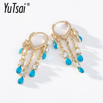 YUTSAI Винтажные серьги-кольца из меди голубой воды, Романтические Роскошные серьги с геометрической кисточкой для женщин, ювелирные изделия YT1429