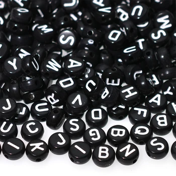 Акриловые бусины с черными буквами 4 * 7 мм, смешанный плоский алфавит, круглые бусины-распорки для изготовления ювелирных изделий, принадлежности для браслетов ручной работы