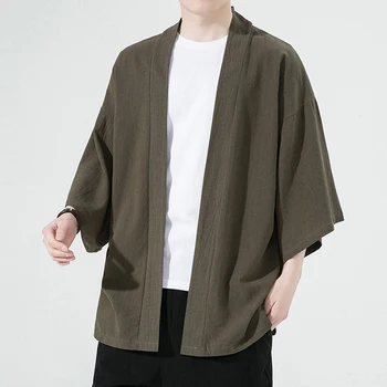 Большие размеры M-5XL, летние Весенние хлопчатобумажные льняные рубашки-кимоно для мужчин, винтажные японские уличные дышащие топы Harajuku Haori, Юката