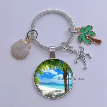 Брелок с красивыми пейзажами Мальдив, Брелок с очарованием океанского пейзажа, Пляж, Кокосовая пальма, подарок для релаксации, ювелирные изделия для путешествий