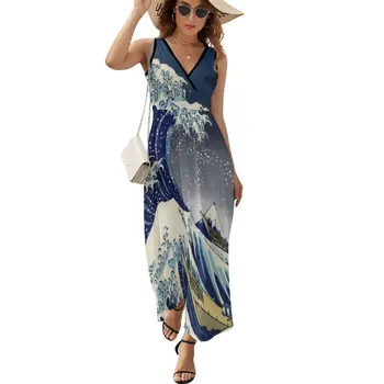 Великая волна: ночное платье без рукавов Kanagawa, женское летнее длинное платье, женские платья класса люкс