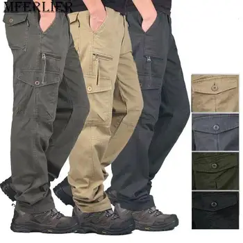 Весенне-осенние хлопковые брюки-карго, мужские повседневные брюки с множеством карманов, уличная одежда, армейские прямые брюки, военно-тактический комбинезон