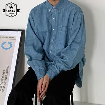 Весенняя рубашка Карго в стиле ретро с длинными рукавами, мужские корейские модные тенденции, свободная повседневная джинсовая рубашка, мужское однотонное износостойкое пальто