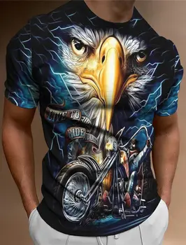 Винтажная мужская футболка с изображением орла, мотоцикла, одежда с круглым вырезом, 3D-принт, короткий рукав, уличный мотор, дизайнер одежды