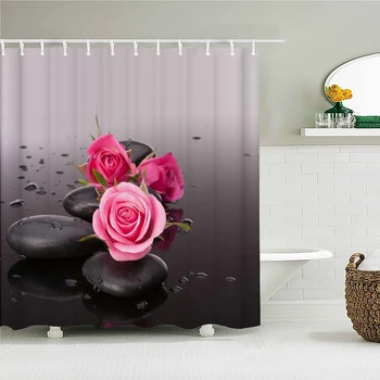 Водонепроницаемые занавески для ванной комнаты с цветами розы и листьями, занавески для душа с крючками, домашний декор, Ширма для ванны из моющейся полиэфирной ткани