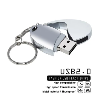 Вращающиеся металлические флэш-накопители USB 2.0 256 ГБ 64 ГБ Брелок для ключей Серебряная карта памяти Водонепроницаемые устройства хранения данных для ноутбука