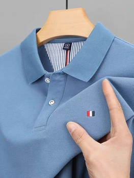 Высококачественная рубашка ПОЛО из 100% хлопка С коротким рукавом, мужская летняя брендовая футболка с вышивкой, легкая роскошная модная деловая рубашка Paul