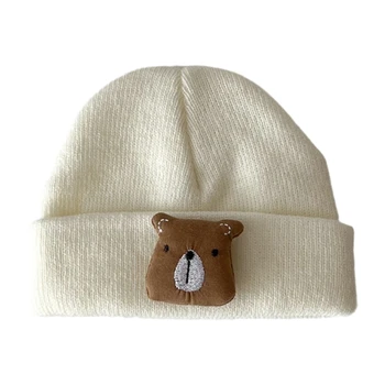 Вязаная шапка N80C для мальчиков и девочек, шапочки с милым мишкой, мягкая и дышащая теплая детская шапочка для активного отдыха