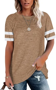 ГОРЯЧИЕ женские футболки, топы-туники с коротким рукавом, свободные повседневные футболки в цветном блоке с круглым вырезом, блузки