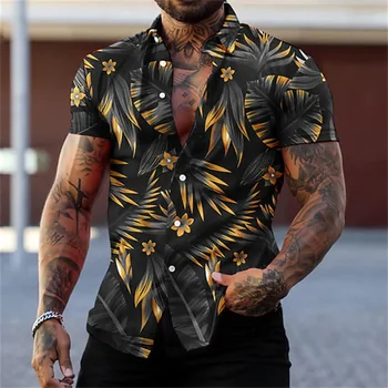 Гавайская рубашка для мужчин 2023, блузка с коротким рукавом с принтом, топ для пляжного отдыха, летняя мужская одежда большого размера Camisa Masculina