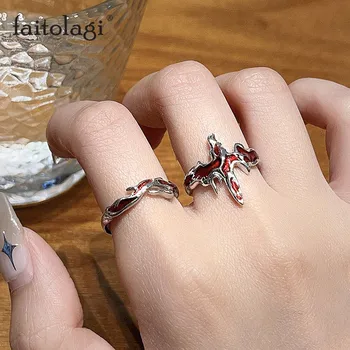 Готические кольца с неправильной текстурой Лавы в виде креста Для женщин, панк, Черное кольцо с эмалью в виде красного Креста, открытое кольцо Y2K, эстетические геометрические кольца Egirl