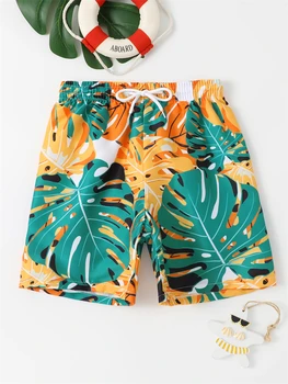 Детский купальник для мальчиков, 2023, Новая детская пляжная одежда с принтом листьев, плавки, короткий мужской летний купальник