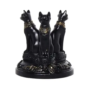 Египетская статуэтка кошки, изготовленная из смолы котенком, Статуэтка Тройной Богини-кошки, Винтажные фигурки из смолы Богини-Бастер-кошки для украшения дома