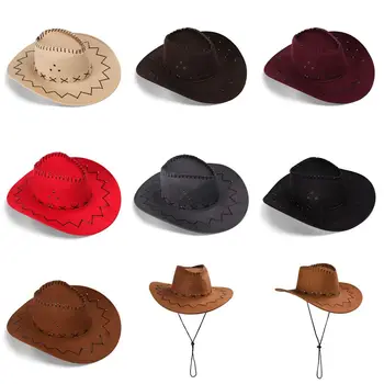 Женская Мужская Ковбойская шляпа, западные замшевые Ковбойские шляпы, модные западные маскарадные головные уборы для вечеринок, Кепка Унисекс
