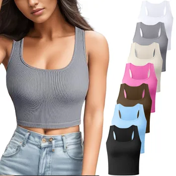 Женская бесшовная рубашка без рукавов для упражнений в области пупка, спортивный топ, бюстгальтер, атласный камзол, кружевной