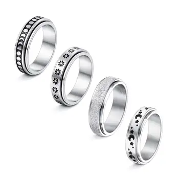 Женские и мужские кольца-ободки из нержавеющей стали Spinner Flower Moon Star Cool Rings, снимающие стресс Обручальные кольца-обещания