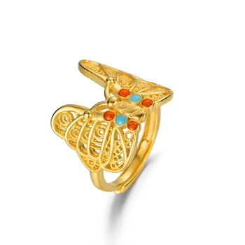 Женское кольцо из 18-каратного золота, кольца с бабочками, Винтажное золотое кольцо с цирконием, ювелирные изделия из золота 999 пробы, обручальные кольца для женщин, подружек Невесты