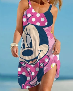 Женское платье Disney с Минни и Микки Маусом, Летнее Женское Плиссированное платье Нового стиля в европейском и американском стиле С круглым вырезом и короткими рукавами