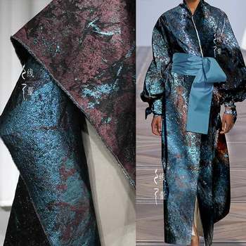 Жидкий Ледник Двусторонняя Блестящая Синяя Жаккардовая Ткань Ручной Работы Cheongsam Suit Древняя Ткань Для Одежды