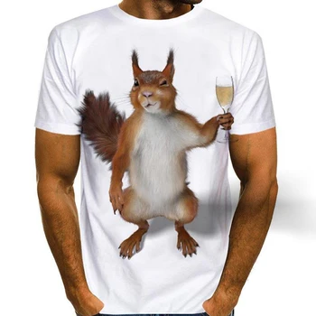 Забавная мужская одежда с 3D-принтом в виде белки, футболка с милым животным принтом с коротким рукавом для мужчин, свободная повседневная мужская футболка оверсайз