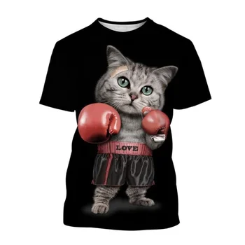 Забавная мужская футболка с 3D-принтом животных с рисунком кота, модная футболка с круглым вырезом и коротким рукавом 2023, летняя повседневная одежда