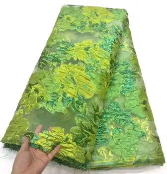 Зеленая французская парча Жаккардовая ткань 2023 Высококачественная африканская атласная кружевная ткань с принтом женское платье для свадебного банкета