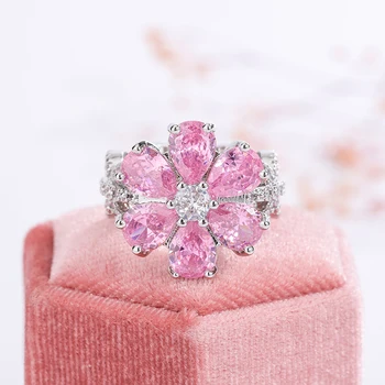 Изысканное женское кольцо с разноцветным цирконием, модные розовые цветы, женское обручальное кольцо, вечерние украшения, кольцо с персиковым цветком, серебряное кольцо