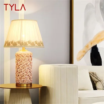 Керамические настольные лампы TYLA из розовой роскошной латунной ткани, настольная лампа для дома, декоративная для гостиной, столовой, спальни.
