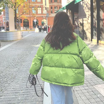 Корейская версия пуховика green bread, женское зимнее теплое короткое пальто свободного кроя из белого утиного пуха с толстым воротником-стойкой