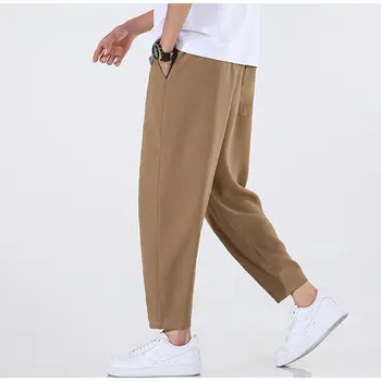 Корейские модные костюмные брюки, однотонные прямые брюки большого размера, мужские повседневные брюки длиной до щиколотки, Мужские шикарные брюки на завязках 5xl