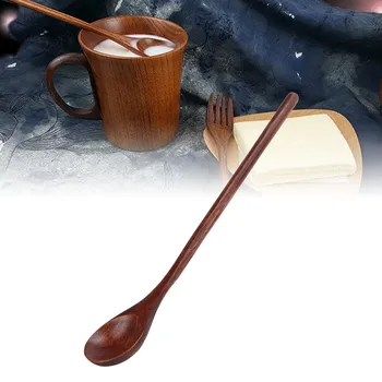 Кофе Чай с молоком 8ШТ Ложка для перемешивания меда Кухонные инструменты Деревянная ложка с длинной ручкой Посуда Ложка для фруктов Приготовление пищи в японском стиле