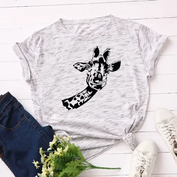 Креативная женская хлопковая футболка с изображением животного Жирафа, Круглый вырез, Свободные Повседневные женские топы большого размера с коротким рукавом, Бесплатная доставка