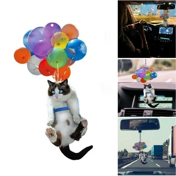 Креативный Подвесной орнамент для автомобиля с милой кошкой и собакой с красочным воздушным шаром, подвесной Орнамент для автомобиля, декор интерьера автомобиля, Подвесные Аксессуары